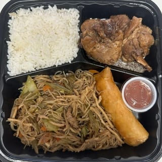 Combo 2: Pancit Canton with Chicken Adobo, Steam Rice, and Pork Eggroll