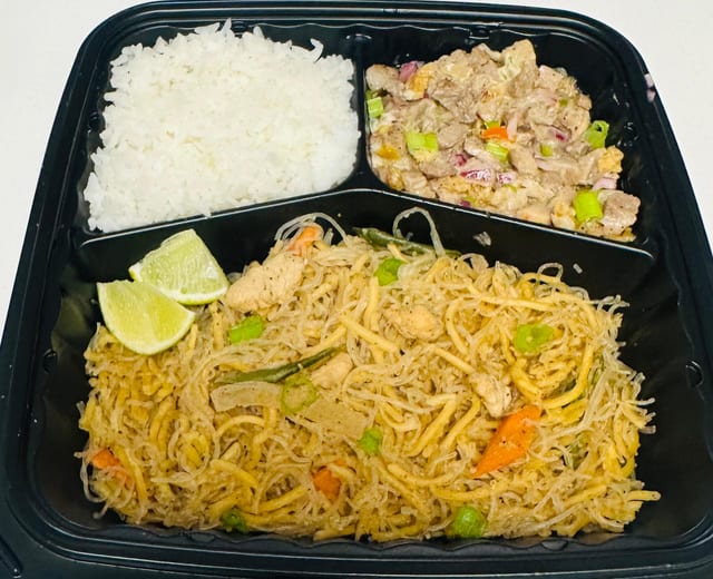 Combo 4: Sisig with Steamed Rice, and Pancit Canton.