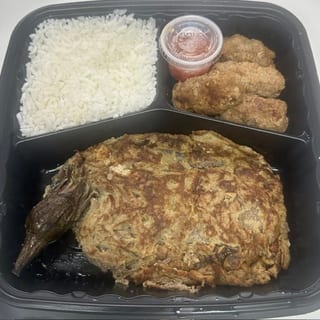 Combo 3: Eggplant Omellete(Tortang Talong) with Steam Rice and Ilocano Langonisa